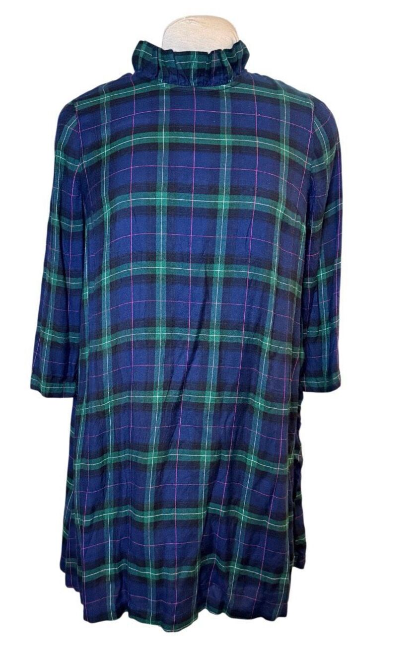 Crown & Ivy Black Watch Plaid Dress Bow Tie A-Line 3/4 Sleeve Large Holidays